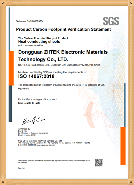 Κίνα Dongguan Ziitek Electronical Material and Technology Co., Ltd Πιστοποιήσεις